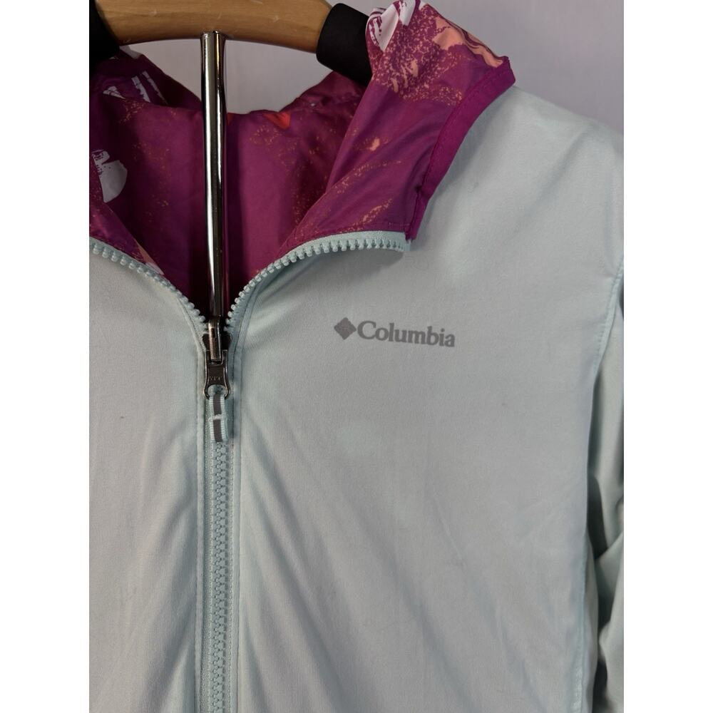 Columbia Girls Purple Floral Hooded Windbreaker Jacket Full Zip Size L 14/16 - Picture 7 of 13